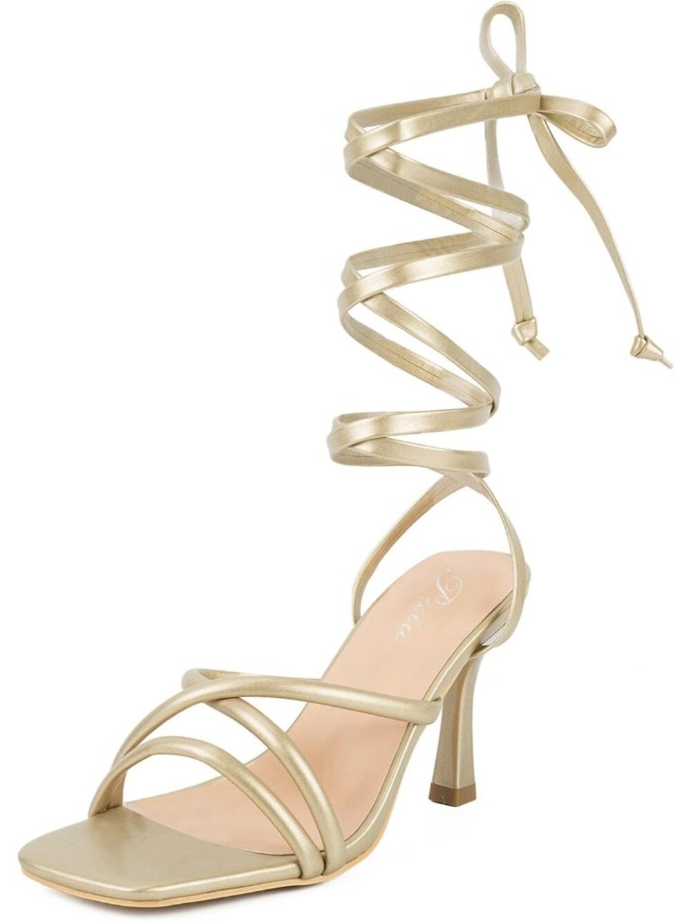 Women's Gold Tie up Stiletto Heels Square Open Toe Sandals for Wedding Heels
